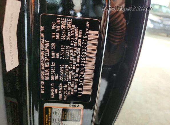 5XYZWDLAXGG333716 2016 HYUNDAI SANTA Черный Вид подкапотного пространства