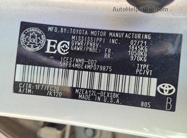 5YFB4MBE4MP079875 2021 TOYOTA LL Silver Vista de los asientos traseros