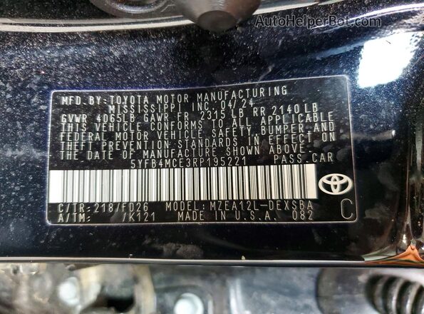 5YFB4MCE3RP195221 2024 TOYOTA COROLLA Черный Вид подкапотного пространства