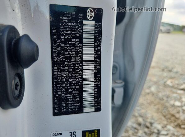 5YFB4MDEXTP385846 2026 TOYOTA COROLLA White Вид наклейки з VIN-кодом