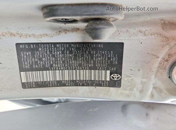 5YFB4MDEXTP394126 2026 TOYOTA COROLLA Серебряный Вид подкапотного пространства