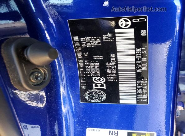 5YFB4RBE2LP003048 2020 TOYOTA COROLLA Blue VIN կոդի պիտակի տեսք