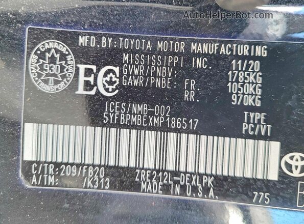 5YFBPMBEXMP186517 2021 TOYOTA LL Черный Вид задних сидений