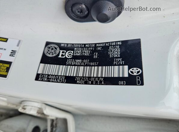 5YFBPRBE0LP118657 2020 TOYOTA LL White Вид підкапотного простору