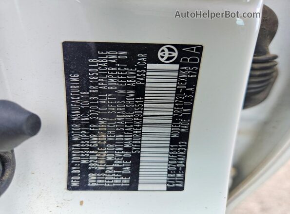 5YFBURHE4KP905514 2019 TOYOTA COROLLA White Вид підкапотного простору