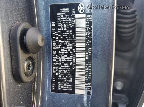 5YFBURHE4KP919221 2019 TOYOTA COROLLA Blue Engine compartment view