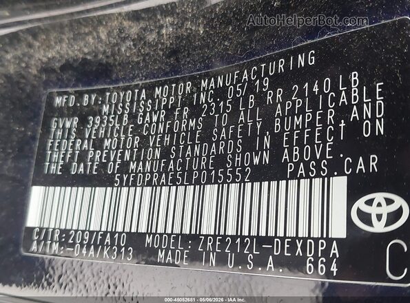 5YFDPRAE5LP015552 2020 TOYOTA LL Black Вид підкапотного простору