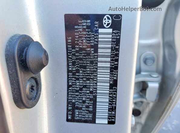 5YFDPRAE8LP075048 2020 TOYOTA COROLLA Silver Շարժիչի բաժամունքի տեսք