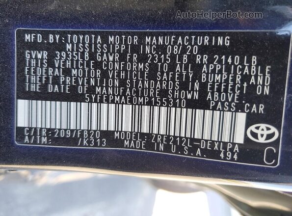 5YFEPMAE0MP155310 2021 TOYOTA COROLLA Black Widok komory silnika