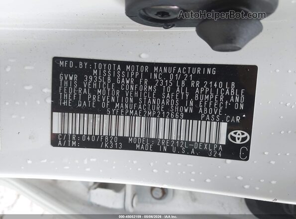 5YFEPMAE2MP212669 2021 TOYOTA LL White Vista del compartimento del motor