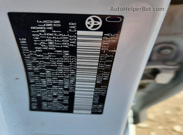5YFEPMAE2NP322557 2022 TOYOTA COROLLA Белый Вид подкапотного пространства