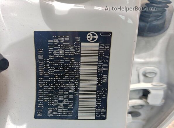 5YFEPMAE3NP306495 2022 TOYOTA COROLLA White Vista del compartimento del motor