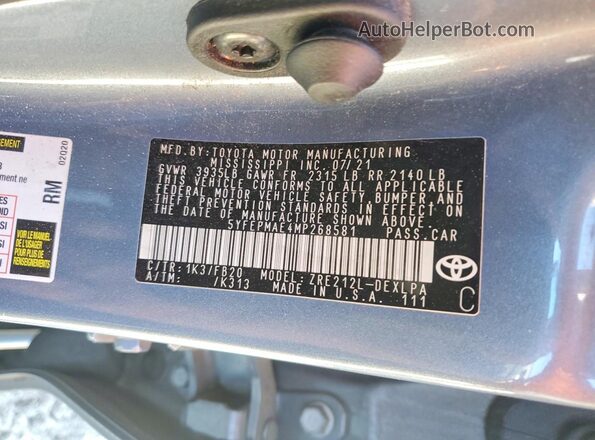 5YFEPMAE4MP268581 2021 TOYOTA COROLLA Синий Вид подкапотного пространства