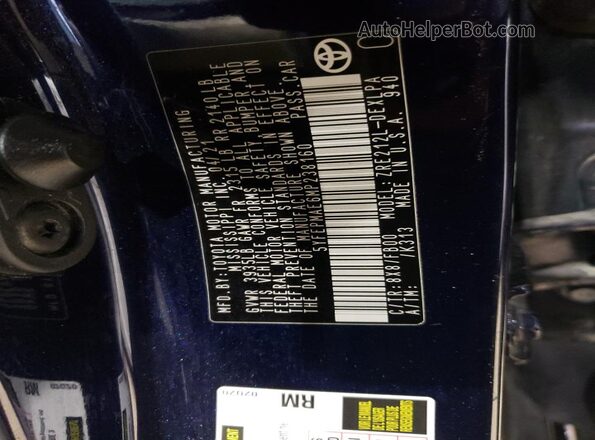 5YFEPMAE6MP238160 2021 TOYOTA COROLLA Blue Widok naklejki z numerem VIN