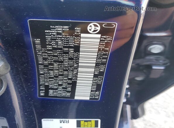 5YFEPMAE7MP227295 2021 TOYOTA COROLLA Blue VIN კოდის სტიკერის ხედი