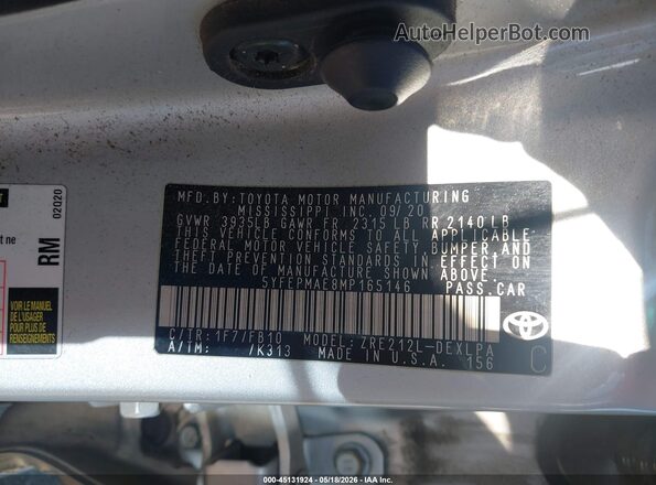 5YFEPMAE8MP165146 2021 TOYOTA COROLLA Silver Вид підкапотного простору