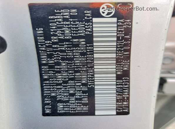 5YFEPRAE1LP081181 2020 TOYOTA COROLLA Серебряный Вид подкапотного пространства