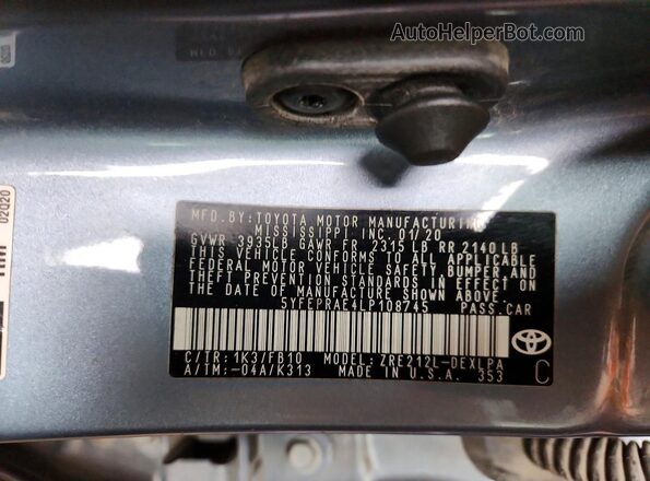 5YFEPRAE4LP108745 2020 TOYOTA COROLLA Серый Вид подкапотного пространства