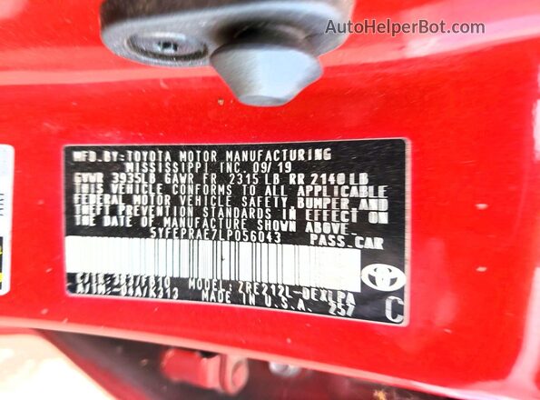 5YFEPRAE7LP056043 2020 TOYOTA COROLLA Red Շարժիչի բաժամունքի տեսք