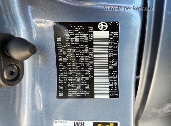 5YFEPRAE8LP056603 2020 TOYOTA COROLLA Blue Вид наклейки з VIN-кодом