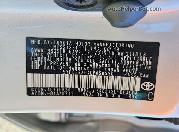 5YFEPRAEXLP050530 2020 TOYOTA LL Silver ძრავის განყოფილების ხედი