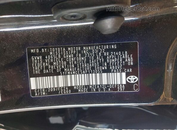 5YFM4MCE5NP113055 2022 TOYOTA COROLLA Черный Вид подкапотного пространства