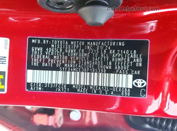 5YFS4MCE3RP185398 2024 TOYOTA COROLLA Maroon Widok komory silnika
