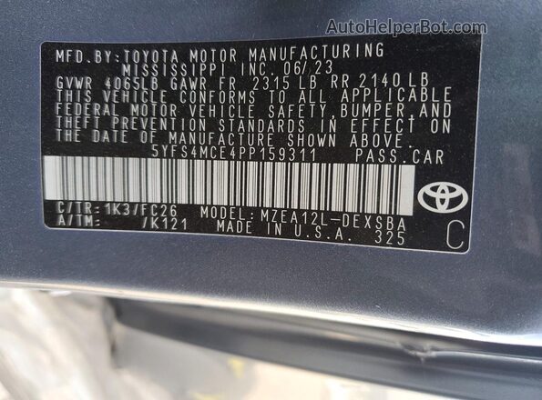 5YFS4MCE4PP159311 2023 TOYOTA COROLLA Silver Engine compartment view