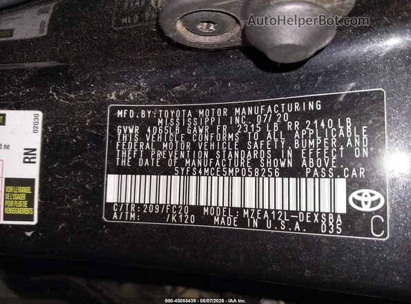 5YFS4MCE5MP058256 2021 TOYOTA COROLLA Black Вид підкапотного простору