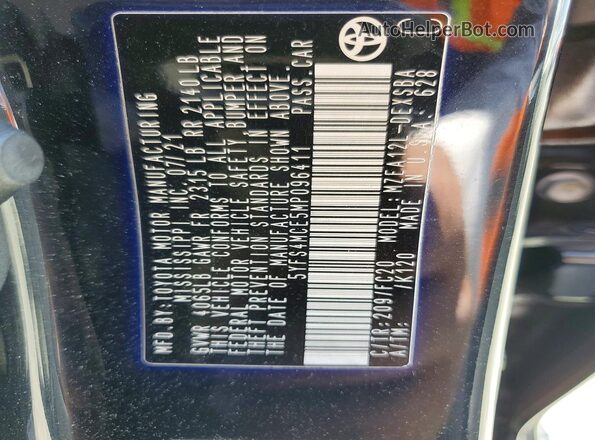 5YFS4MCE5MP096411 2021 TOYOTA COROLLA Black VIN sticker view