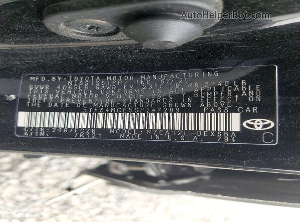 5YFS4MCE5SP247289 2025 TOYOTA COROLLA Black Vista del compartimento del motor