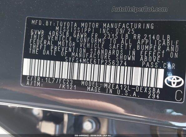5YFS4MCE6TP256374 2026 TOYOTA LL Gray Շարժիչի բաժամունքի տեսք