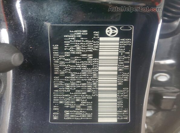 5YFS4MCE8MP063399 2021 TOYOTA COROLLA Черный Вид подкапотного пространства