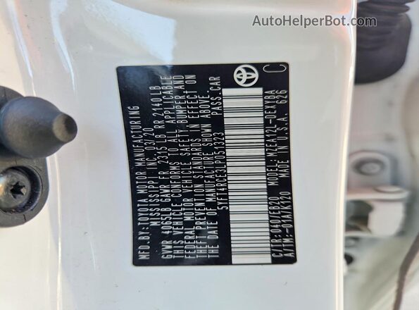 5YFT4RCE3LP051323 2020 TOYOTA COROLLA White Вид наклейки з VIN-кодом