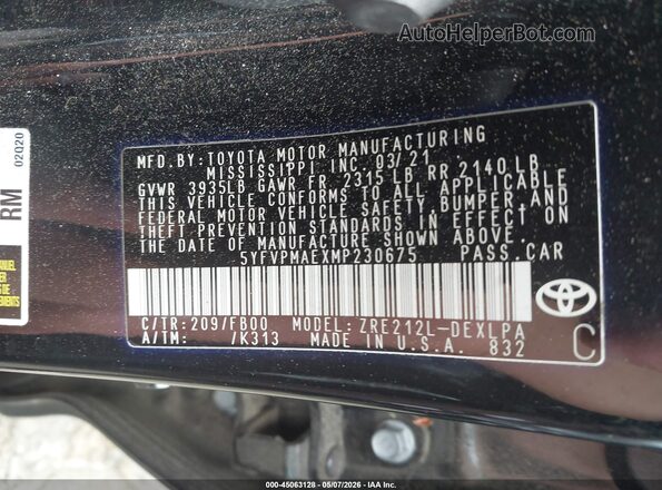 5YFVPMAEXMP230675 2021 TOYOTA LL Черный Вид подкапотного пространства