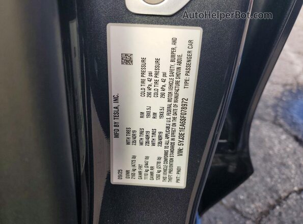 5YJ3E1EA6SF078972 2025 TESLA MODEL Серый Вид подкапотного пространства