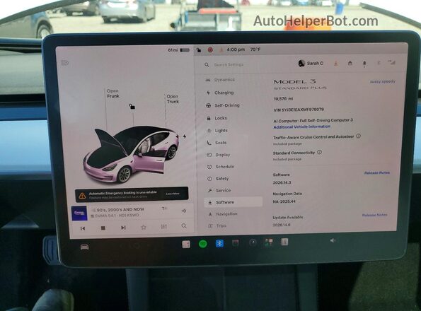 5YJ3E1EAXMF978079 2021 TESLA MODEL White Вид щитка приладів