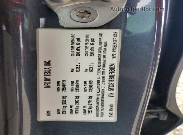 5YJ3E1EB0LF650824 2020 TESLA MODEL Gray Widok naklejki z numerem VIN