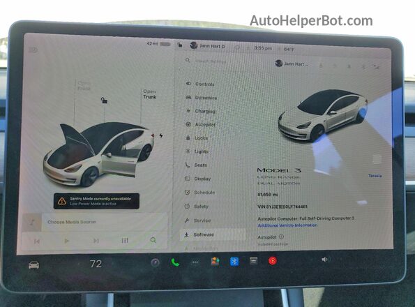 5YJ3E1EB0LF744461 2020 TESLA MODEL Белый Вид щитка приборов