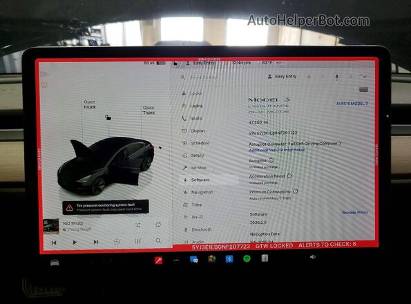 5YJ3E1EB0NF207723 2022 TESLA MODEL Черный Вид щитка приборов