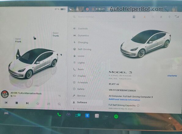 5YJ3E1EB0NF236929 2022 TESLA MODEL Белый Вид щитка приборов