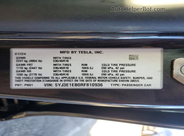 5YJ3E1EB0RF810936 2024 TESLA MODEL Угольный Вид подкапотного пространства