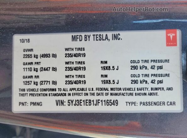 5YJ3E1EB1JF116549 2018 TESLA MODEL Розовый Вид подкапотного пространства