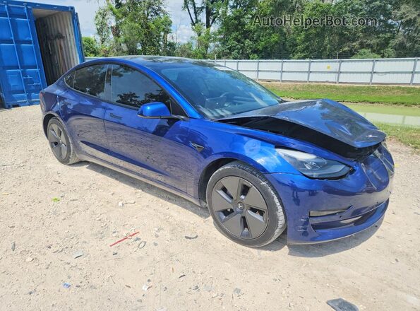 5YJ3E1EB1MF979856 2021 TESLA MODEL Синий Передняя правая четверть