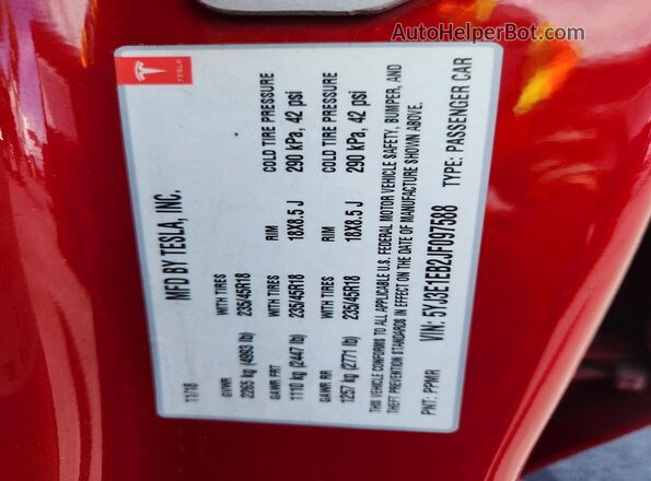 5YJ3E1EB2JF097588 2018 TESLA MODEL Red Vista del compartimento del motor