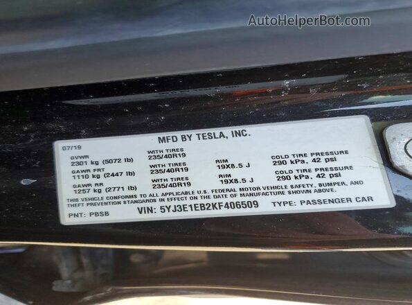 5YJ3E1EB2KF406509 2019 TESLA MODEL Black Vista del compartimento del motor