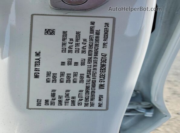 5YJ3E1EB2NF363147 2022 TESLA MODEL Белый Вид подкапотного пространства