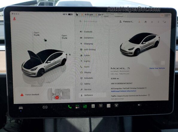 5YJ3E1EB2NF363147 2022 TESLA MODEL Белый Вид щитка приборов