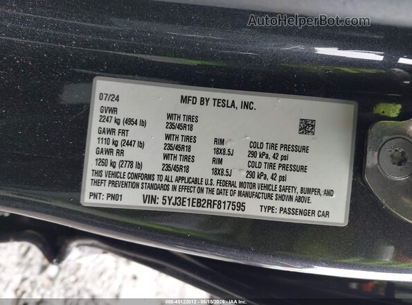 5YJ3E1EB2RF817595 2024 TESLA MODEL 3 Gray Widok komory silnika