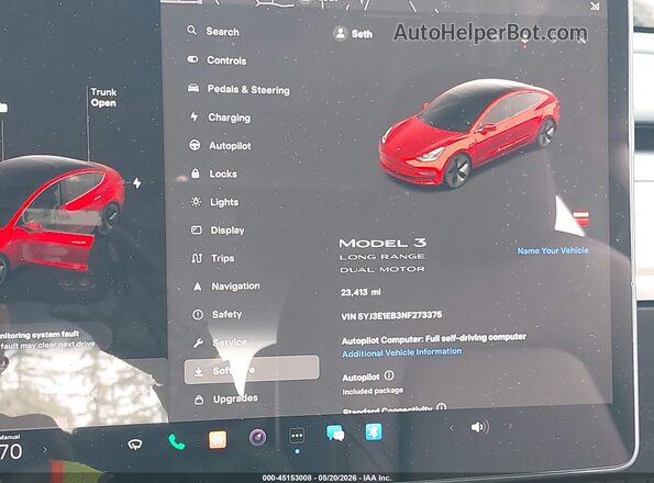 5YJ3E1EB3NF273375 2022 TESLA MODEL 3 Red Widok tylnych siedzeń